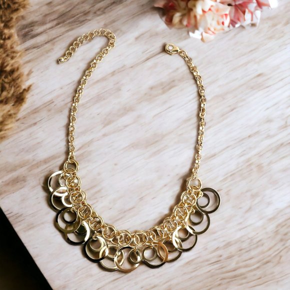 Necklace and Earring Set, Gold Tone, Bib Style, Circles, 16"-18" - Picture 2 of 9